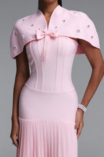Load image into Gallery viewer, Devere Elegant Sophisticated Cape Style Pleated Bandge Maxi Dress