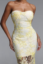 Load image into Gallery viewer, Livana Elegant Youthful Strapless Floral Embroidery Sheer Mermaid Maxi Dress	