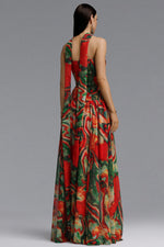 Load image into Gallery viewer, Roxany Vintage Contour Halter Strapless Scarf Fluid Oil Paint Maxi Dress	
