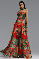 Load image into Gallery viewer, Roxany Vintage Contour Halter Strapless Scarf Fluid Oil Paint Maxi Dress	