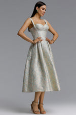 Load image into Gallery viewer, Dotty Elegant Contour Spaghetti Strap Sweetheart Jacquard Midi Dress	