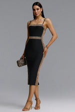 Load image into Gallery viewer, Lestie Minimalist Contour Straight Neck Gold Woven Bandage Midi Dress