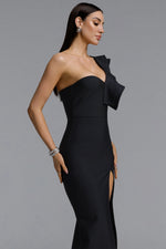 Load image into Gallery viewer, Winnie Minimal Contour One Shoulder Ruffle High Slit Bandage Midi Dress