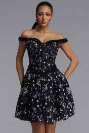 Tafari Romantic Tailored Off Shoulder Floral Woven Mini Dress	