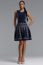 Load image into Gallery viewer, Sinai Elegant Cinched Round Neck Sleeveless Jacquard Knit Mini Dress