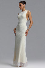 Load image into Gallery viewer, Dilara Elegant Slim Sleeveless Cutout Shoulder All Over Pearl Mesh Mermaid Maxi Evening Dress