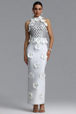Load image into Gallery viewer, Jacqueline Gorgeous Slim Pearl Floral Bandage Beige Black Maxi Evening Dress