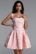 Load image into Gallery viewer, Deborah Classic Tailored Square Neck Floral Jacquard Woven Mini Dress
