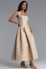 Load image into Gallery viewer, Rahel Classic Tailored Square Neck Floral Jacquard Woven Maxi Dress