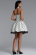 Load image into Gallery viewer, Rizza Classic Tailored Square Neck Lace Trimmed Polka DotWoven Mini Dress