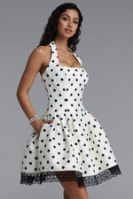 Load image into Gallery viewer, Rizza Classic Tailored Square Neck Lace Trimmed Polka DotWoven Mini Dress