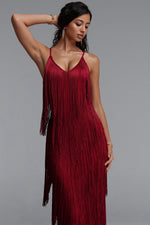 Load image into Gallery viewer, Alex Classic Contour V Neck Layered Fringe Bandage Red Maxi Dress