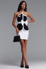 Load image into Gallery viewer, Erica Classic Slim Color Block Black Bandage Crop Top And Mini Skirt Two-Piece Set