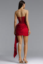 Load image into Gallery viewer, Janiyah Vintage Contour Strapless Crystal Ruched Sash Red Mini Dress