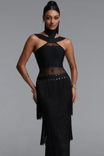 Load image into Gallery viewer, Rakel Stylish Fitted Halter Sheer Fringe Long Bandage Dress