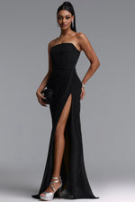Load image into Gallery viewer, Tazeda Elegant Contour Strapless Ruched Mesh Black Maxi Dress