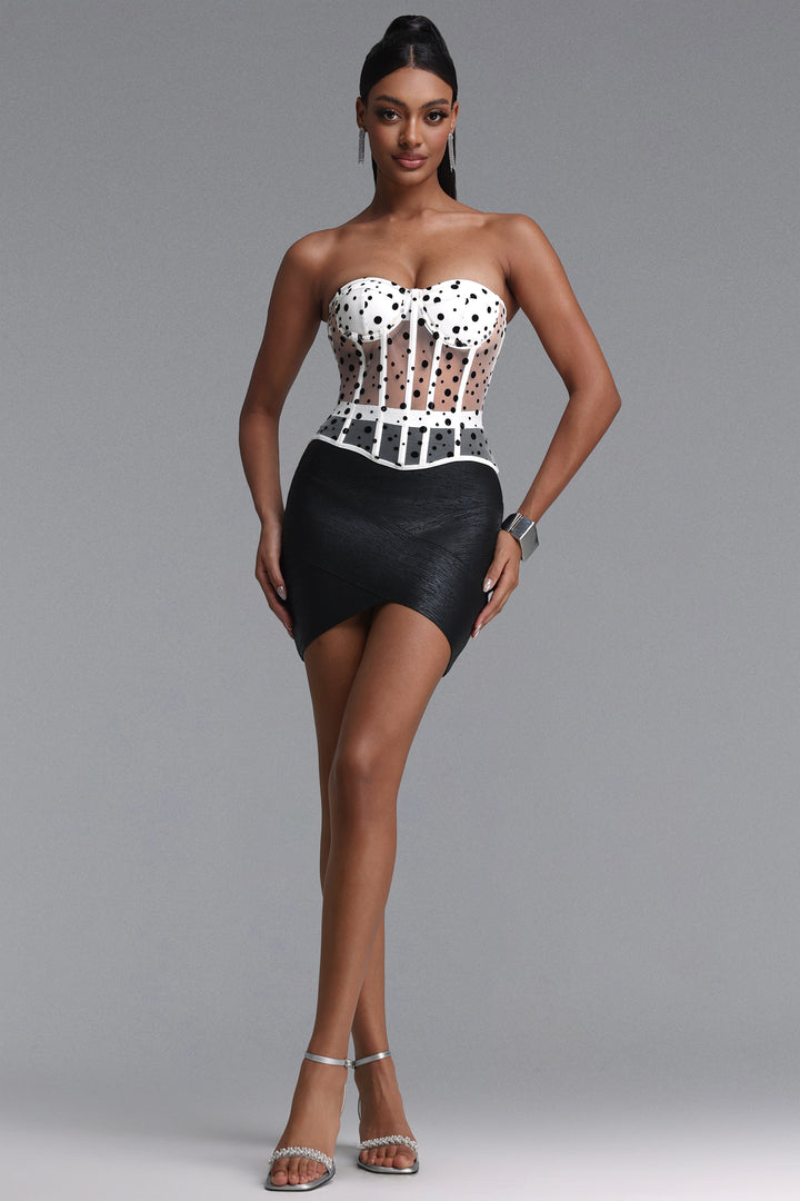 Julissa Sexy Fitted Strapless Polka Dot Boned Top