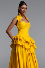 Load image into Gallery viewer, Shea Elegant Waist-Cinched Halter Neck Ruffled Maxi Dress
