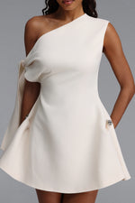 Load image into Gallery viewer, Denali Chic Tailored One Shoulder  Asymmetric Woven Mini Dress