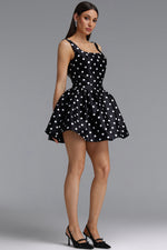 Load image into Gallery viewer, Simone Classic Tailored Square Neck Polka Dot Woven Black Mini Dress