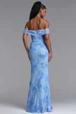 Load image into Gallery viewer, Soraya Romantic Elegant Off The Shoulder Bow Floral Flowy Maxi Dress