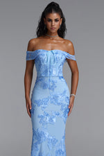 Load image into Gallery viewer, Soraya Romantic Elegant Off The Shoulder Bow Floral Flowy Maxi Dress