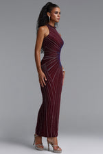 Load image into Gallery viewer, Yeil Halter High Neck Rhinestone Ruched Maxi Dress