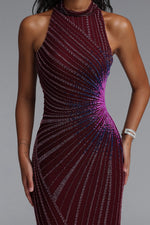 Load image into Gallery viewer, Yeil Halter High Neck Rhinestone Ruched Maxi Dress