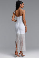 Load image into Gallery viewer, Demere Chic Contour Fringe Bandage White Maxi Dress
