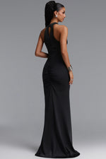 Load image into Gallery viewer, Octavia Elegant Contour Sleeveless Slit Sequin Woven Black Maxi Dress