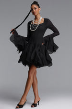 Load image into Gallery viewer, Uhren Vintage Flowy Long Sleeve Ruffle Chiffon Mini Dress