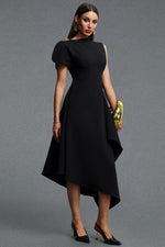 Load image into Gallery viewer, Weren Elegant Contour High Neck Asymmetric Black Maxi Dress