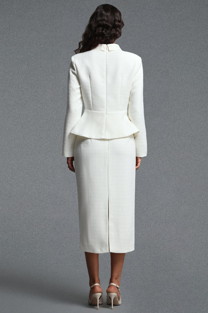 Ziriy Classic Tailored Long Sleeve Tweed Top and Skirt Two Piece Set