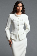 Load image into Gallery viewer, Ziriy Classic Tailored Long Sleeve Tweed Top and Skirt Two Piece Set