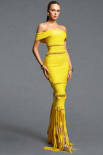 Load image into Gallery viewer, Sylvia Elegant Off Shoulder Beaded Tassel Bandage Maxi Dress