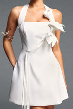 Load image into Gallery viewer, Veren Elegant Cinched Waist Halter Floral Pearl A Line Woven Mini Dress