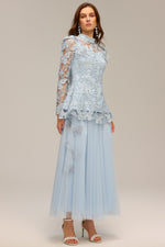 Load image into Gallery viewer, Sabina Long Sleeve Folds Lace Butterfly Top And Skirt Two-Piece Set