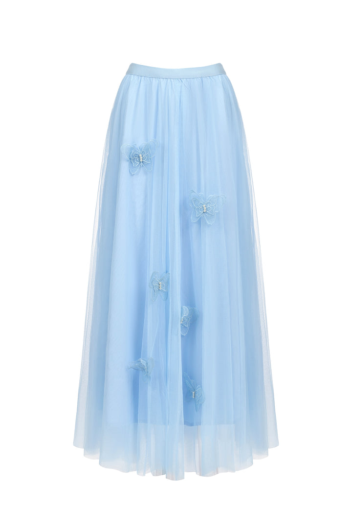 Sabina Long Sleeve Folds Lace Butterfly Top And Skirt Two-Piece Set