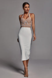 Cornelia Pearl Halter Bandage Dress - Beige - Bellabarnett