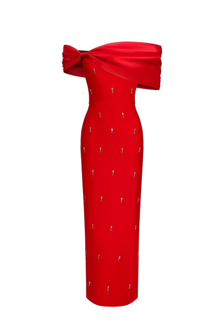 Palez Sleeveless One Shoulder Diamond Bow Bandage Maxi Dress