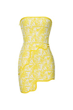Load image into Gallery viewer, Trinaco Chic Contour Scalloped Print Yellow Bandage Top and Skirt Set