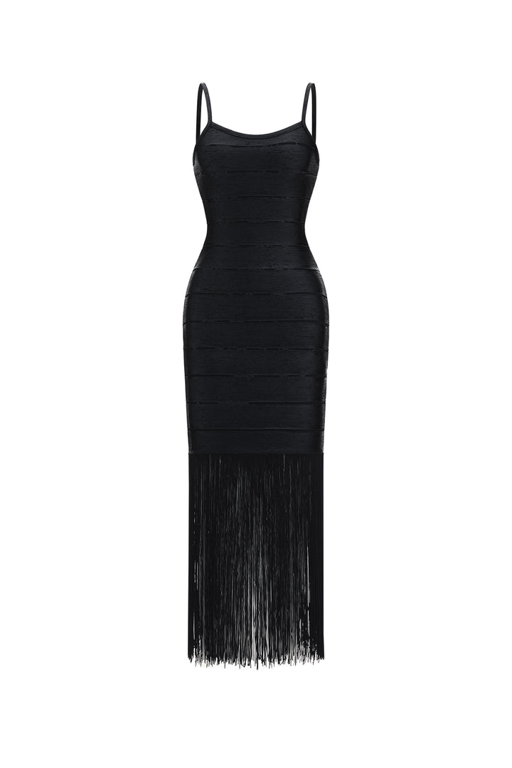 Demere Chic Contour Fringe Bandage Maxi Dress
