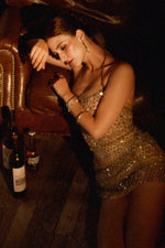 Load image into Gallery viewer, Winify Glamorous Contour Halter Sequin Sheer Mini Dress