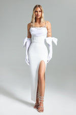 Load image into Gallery viewer, Pola Bow Velvet Diamante Chain Dress