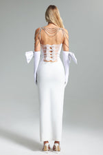 Load image into Gallery viewer, Pola Bow Velvet Diamante Chain Dress