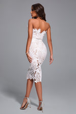 Load image into Gallery viewer, Stripe Strapless Lace Midi Bandage Dress