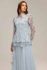 Load image into Gallery viewer, Sabina Long Sleeve Folds Lace Butterfly Top And Skirt Two-Piece Set